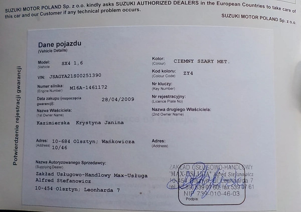 Suzuki SX4 cena 26900 przebieg: 49500, rok produkcji 2009 z Miastko małe 277